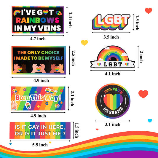 FeelWarm 10Pcs Rainbow Magnet Stickers Lesbian Gay Removable Waterproof Magnetic Bumper Decals LGBT Party Supplies Favors Pride Month Day Accessories Decoration for Car Locker Fridge Refrigerator