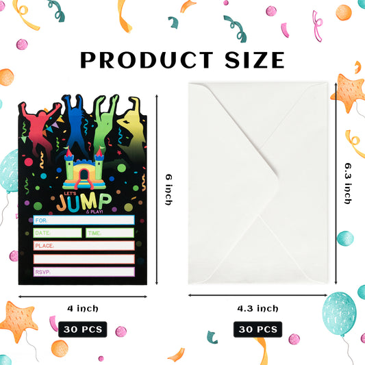 FeelWarm 30 Sets Bounce House or Jumping Party Invitations with Envelopes Let’s Jump and Play Birthday Invite Cards Bounce House Trampoline Jump Celebration Party Supplies Favors for Boys Girls