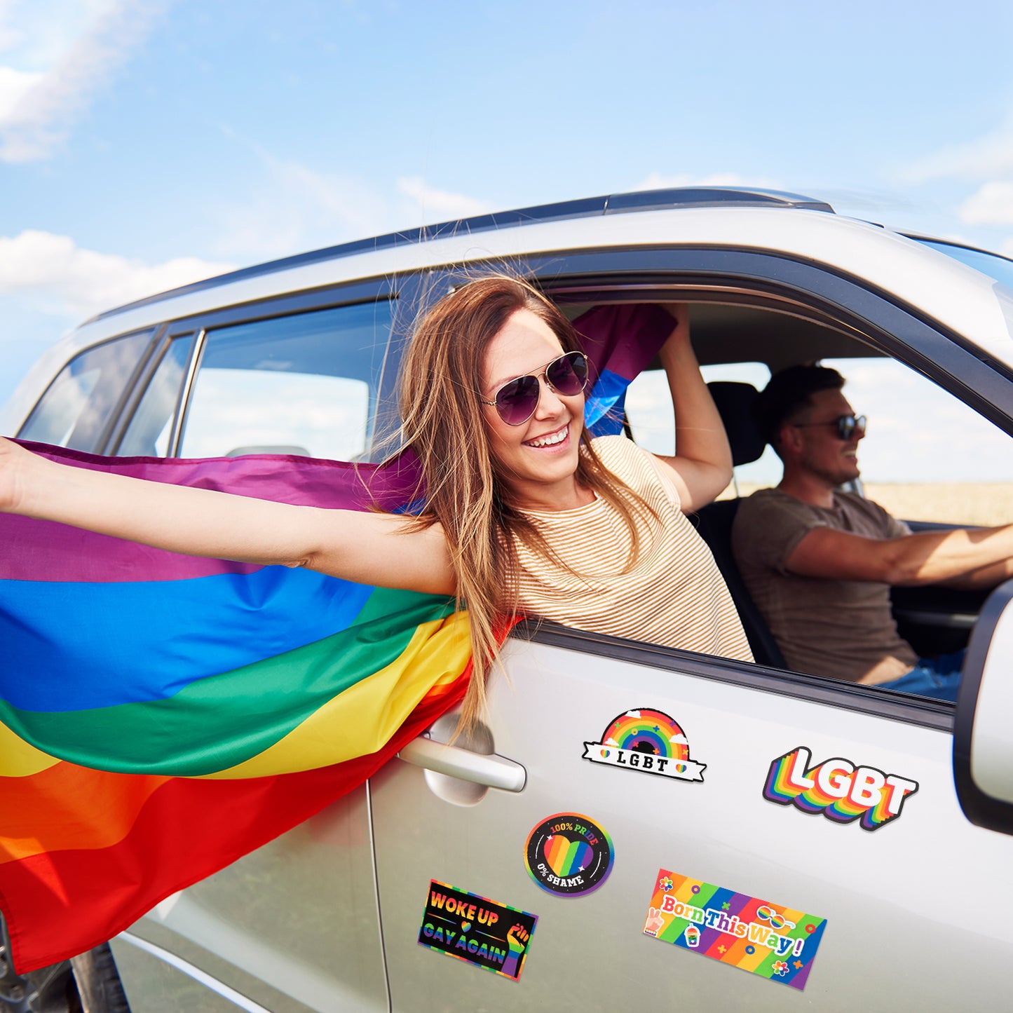 FeelWarm 10Pcs Rainbow Magnet Stickers Lesbian Gay Removable Waterproof Magnetic Bumper Decals LGBT Party Supplies Favors Pride Month Day Accessories Decoration for Car Locker Fridge Refrigerator