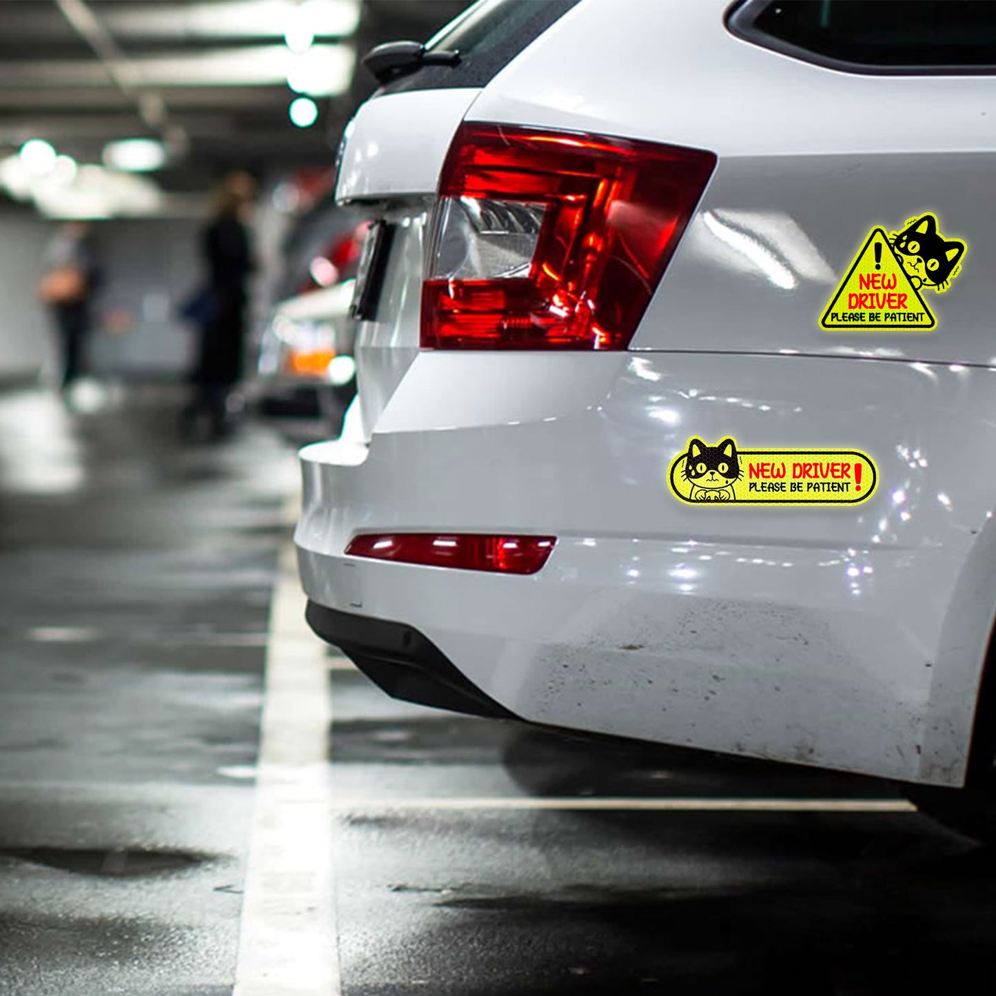 FeelWarm 4 Pcs New Driver Reflective Magnet for Car Please Be Patient Removable Car Bumper Sticker Decal Cute Cat Automotive Vehicle Magnets Keep Distance Safety Sign for Student Rookie Learner Driver