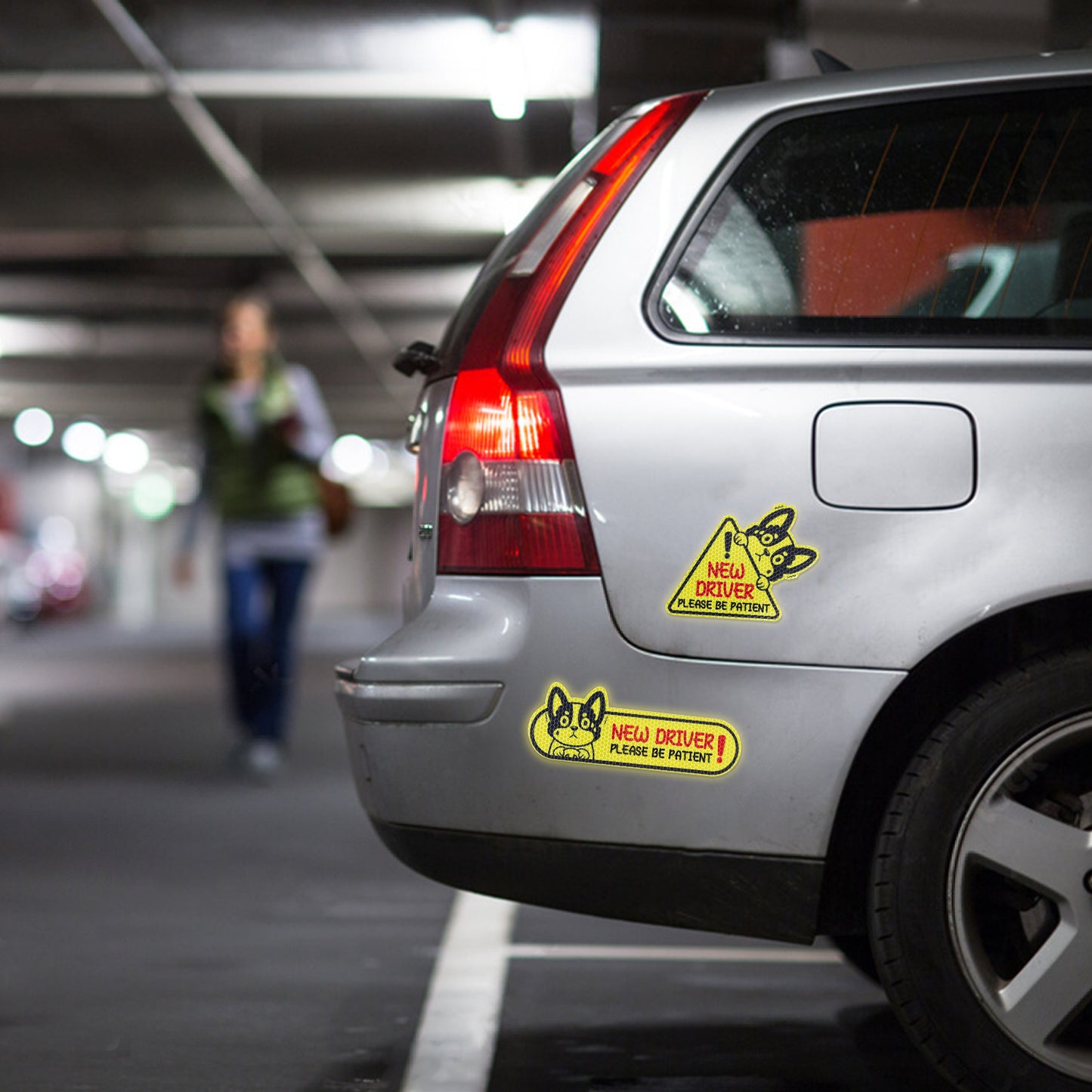 FeelWarm 4 Pcs New Driver Reflective Magnet for Car Please Be Patient Removable Car Bumper Sticker Decal Cute Dog Automotive Vehicle Magnets Keep Distance Safety Sign for Student Rookie Learner Driver