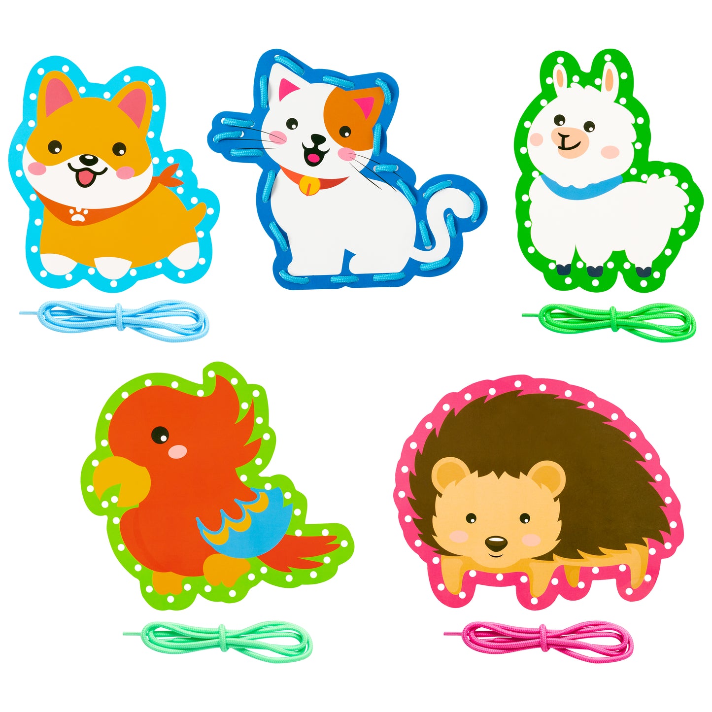 FeelWarm 9Pcs Pets Lacing Cards Sewing Cards Kitty Puppy Party Favors Animals Lacing Activity Games Lace Trace String Threading Toys Developing Imagination Early Education Arts Craft Supplies for Kids