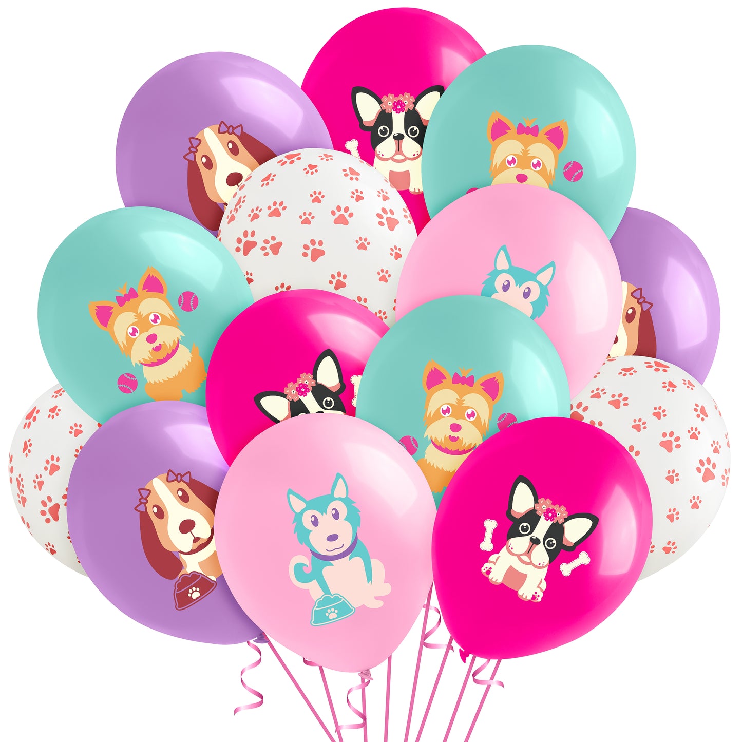 FeelWarm 50Pcs Puppy Latex Balloons with Ribbon 12Inch Cartoon Dog Beagle Bulldog Husky Schnauzer Paw Print Balloons Lets Pawty Animals Theme Baby Shower Birthday Party Decorations Supplies for Kids