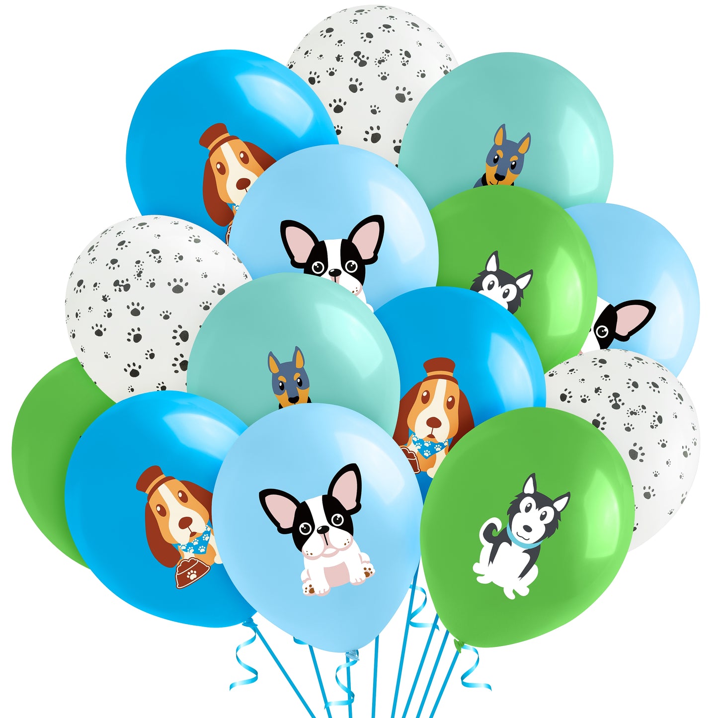 FeelWarm 50Pcs Puppy Latex Balloons with Ribbon 12Inch Cartoon Dog Beagle Bulldog Husky Dobermann Paw Print Balloons Lets Pawty Animals Theme Baby Shower Birthday Party Decorations Supplies for Kids