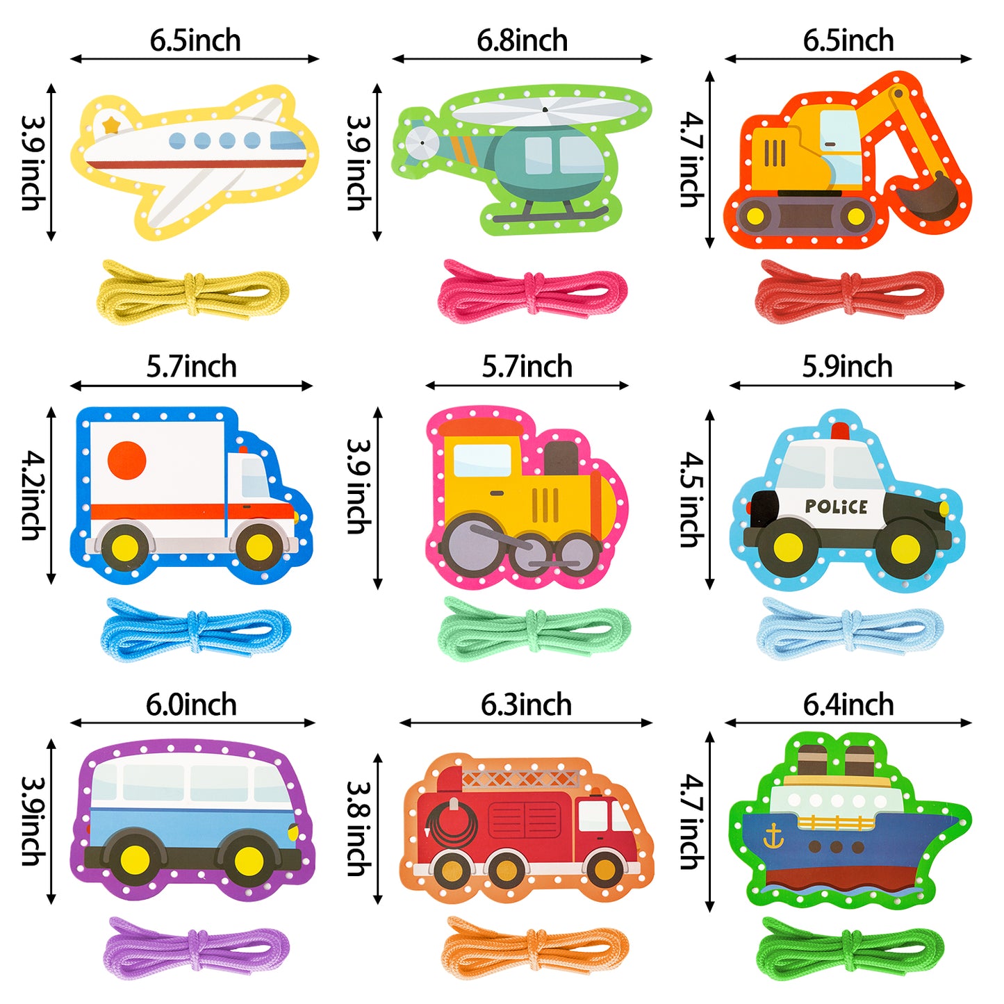 FeelWarm 9Pcs Transportation Lacing Cards Sewing Cards Vehicle Party Favors Lacing Activity Games Lace Trace String Threading Toys Developing Imagination Early Education Arts Craft Supplies for Kids